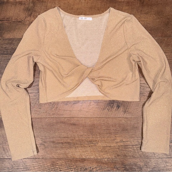 Cupshe Shimmer Lollipop Twist Glittery Gold Crop Top - Picture 16 of 16